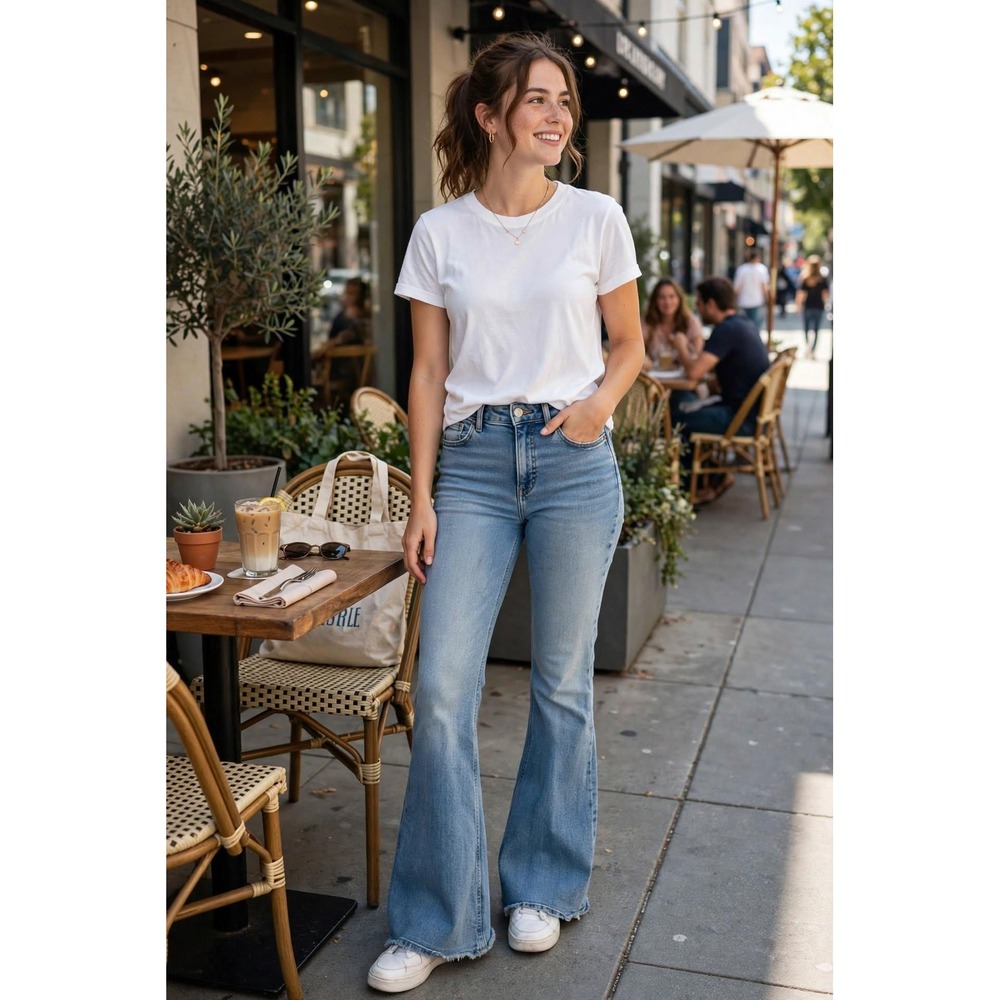 Old Navy Womens 4 Higher High-Rise Flare Jeans Light Blue Wash Denim Stretch
